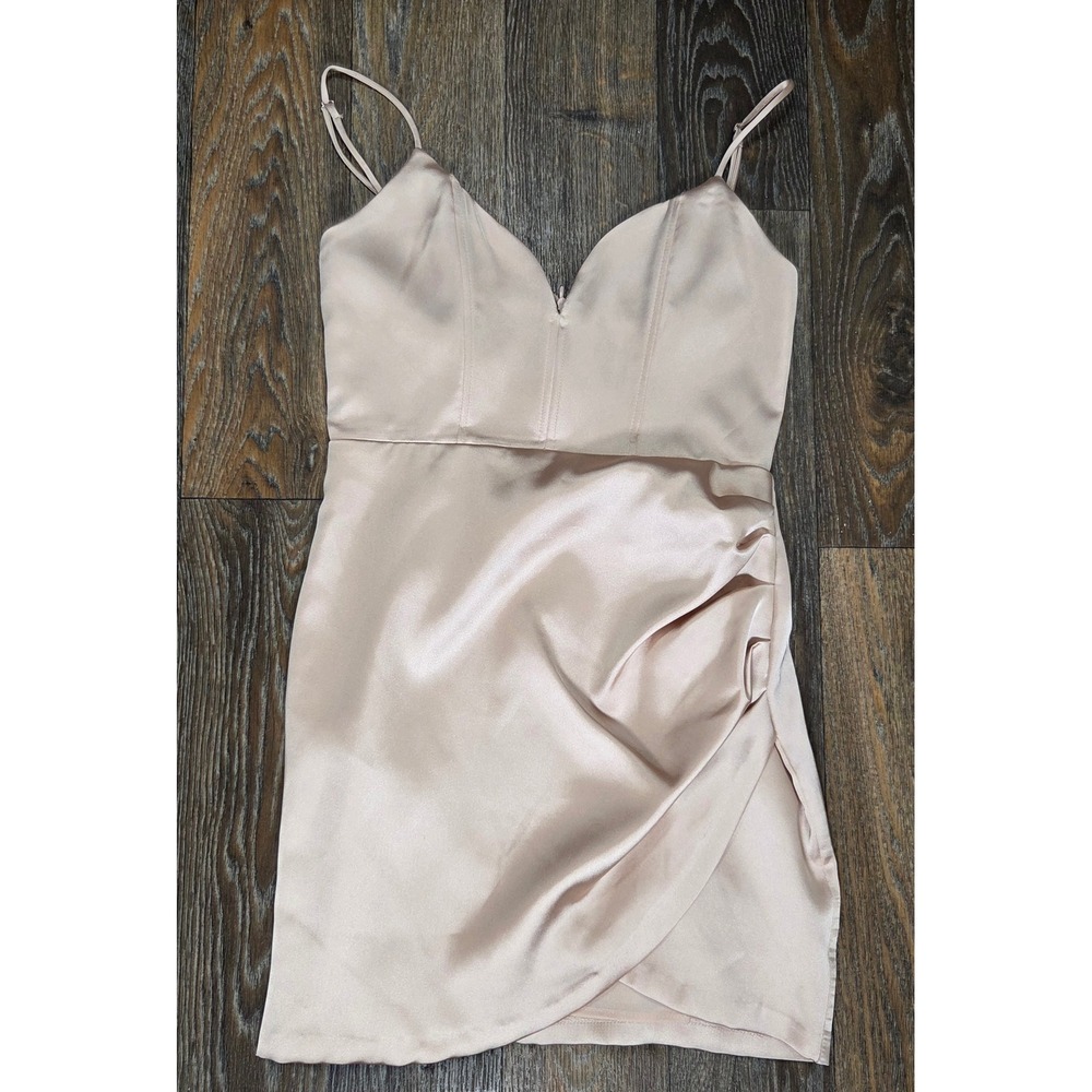 Zara Satin Corset Mini Dress Champagne Pink Wrap Tulip Hem Medium